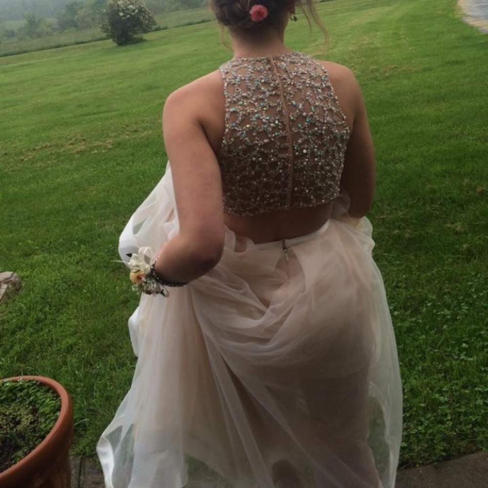 White and nude 2 piece prom dress - Picture 3 of 5